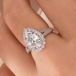 S925 2.5Ct Halo Pear Cut Split Shank Engagement Ring In Sterling Silver