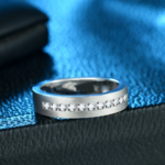S925 Classic Round Cut White Sapphire Men's Wide Wedding Band In Sterling Silver - Image 4