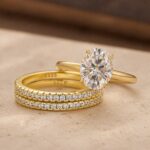 S925 Moissanite Solitaire 2.0 Ct Oval Cut Yellow Gold Wedding Ring Set - Image 5