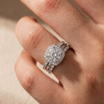 S925 Moissanite 2.0 Ct Halo Round Cut White Gold Wedding Ring Set