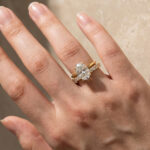 S925 Moissanite 4.0 Ct Oval Cut Yellow Gold Engagement Ring with Oval Cut Eternity Ring - Image 2