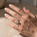 S925 Moissanite 4.0 Ct Oval Cut Yellow Gold Engagement Ring with Oval Cut Eternity Ring - Image 3