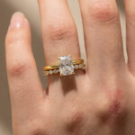 S925 Moissanite 4.0 Ct Solitaire Cushion Cut Yellow Gold Wedding Set