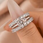 S925 Moissanite 2.0Ct Round Cut Engagement Ring with Half Round Cut Wedding Band