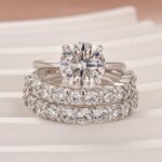 S925 Moissanite 2.0Ct Round Cut Engagement Ring with Half Round Cut Wedding Band - Image 3