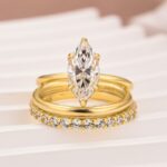 S925 Moissanite 3PC Wedding Sets 2.0 Ct Marquise Cut Solitaire Yellow Gold Engagement Ring with Half Round Cut Wedding Band - Image 3