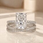 S925 3.5Ct Radiant Cut White Gold Moissanite Diamond Wedding Ring with Criss Cross Band - Image 4