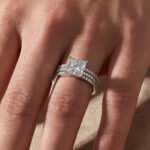 S925 2.0Ct Princess Cut Pavé White Gold Moissanite Diamond Wedding Ring