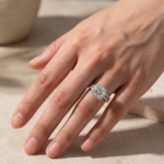 S925 2.0Ct Halo Round Cut White Gold Moissanite Diamond Wedding Ring - Image 3