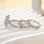S925 3PC Classic 3.0 Carat Halo Pear Cut Wedding Ring Set In Sterling Silver - Image 4