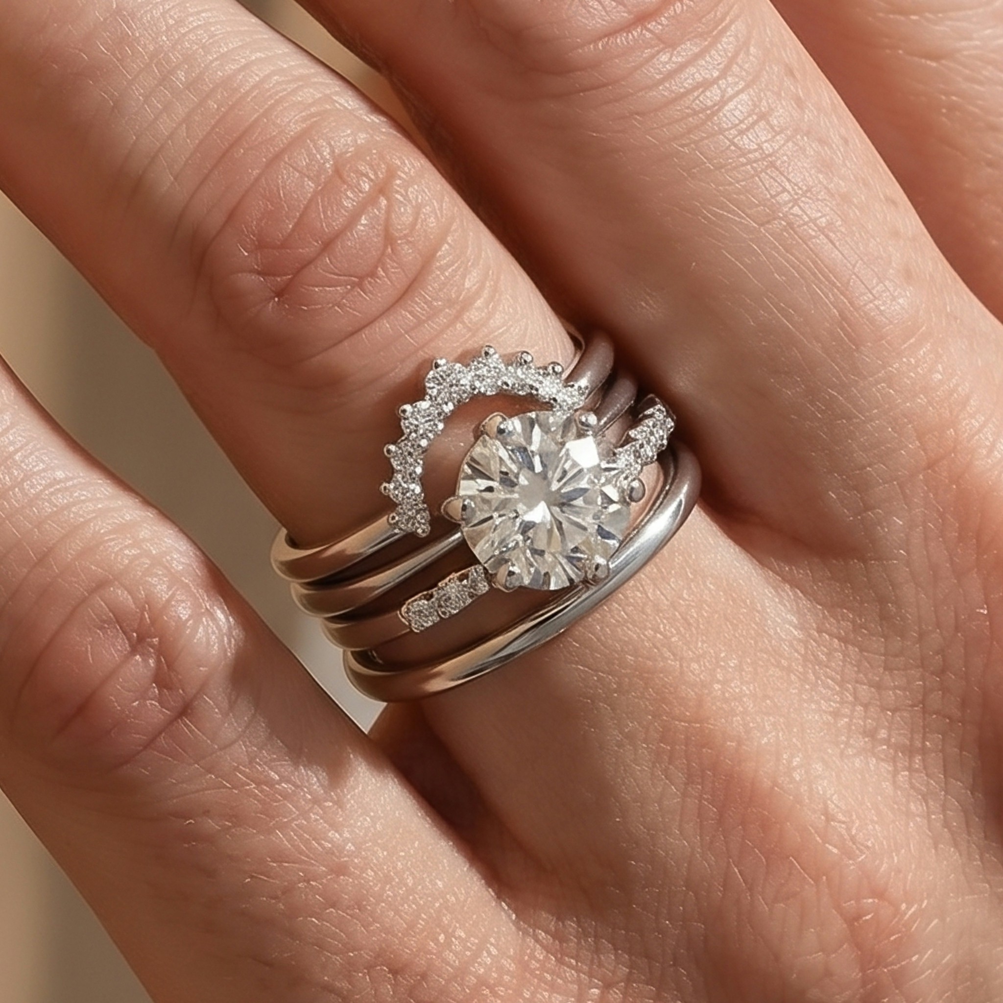 BS106PMSS-2 S925 Moissanite 3.0Ct Round Cut Comfort Fit Six Prong Solitaire Wedding Ring Set - Image 1