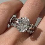 S925 Moissanite 5.5Ct Hidden Halo Oval Cut Engagement Ring with 1.5 Ct Round Cut White Gold Anniversary Ring