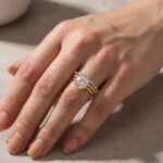 S925 Moissanite 4.0Ct Cushion Cut Solitaire Yellow Gold 3PC Wedding Ring Set - Image 3