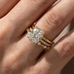 S925 Moissanite 4.0Ct Cushion Cut Solitaire Yellow Gold 3PC Wedding Ring Set