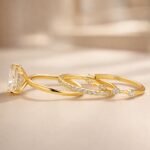 S925 Moissanite 4.0Ct Cushion Cut Solitaire Yellow Gold 3PC Wedding Ring Set - Image 5