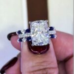 S925 6.5Ct Cushion Cut Insert Wedding Ring Set With Unique White & Blue/Red Stone Engagement Ring Enhancer - Image 2