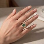 S925 3.0Ct Halo Emerald Cut Insert Wedding Ring Set With Vintage Jacket Wedding Band - Image 8