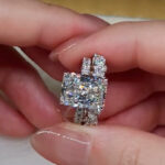 S925 Maxine 4.5 Carat Radiant Cut Wedding Ring Set With Marquise Cut & Round Cut Wedding Band