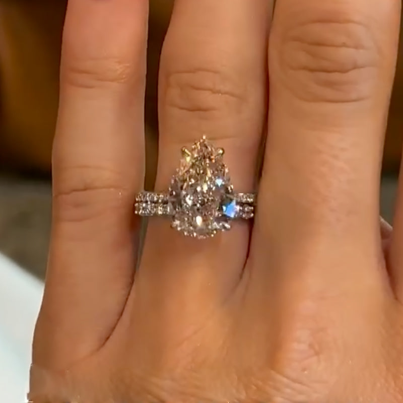 BS1382PS-1 S925 Maxine 4.5 Carat Pear Cut Wedding Ring Set With Open Wedding Band - Image 1