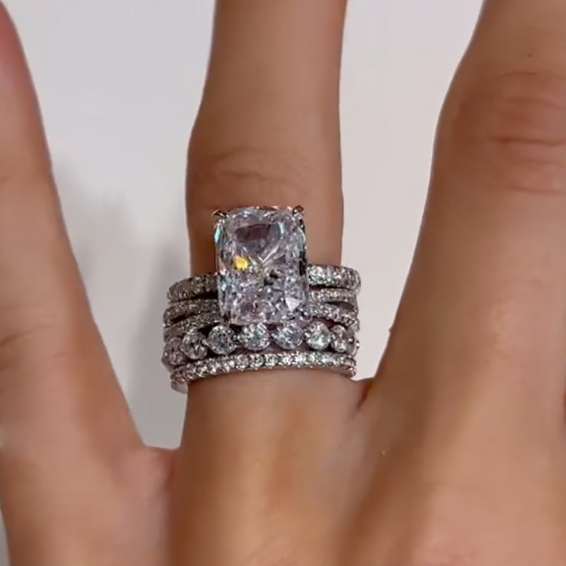 BS1390-3 S925 4PC 4.5Ct Radiant Cut Wedding Ring Set With Classic Wedding Bands - Image 1