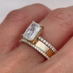 S925 Yellow Gold 4.5Ct Radiant Cut Wedding Ring Set With Wide Wedding Band - Image 2