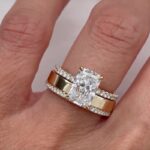 S925 Yellow Gold 4.5Ct Radiant Cut Wedding Ring Set With Wide Wedding Band