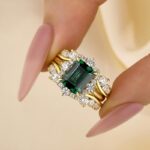 S925 3.0Ct Halo Emerald Cut Insert Wedding Ring Set With Vintage Jacket Wedding Band - Image 2
