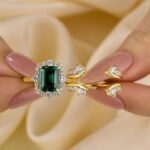 S925 3.0Ct Halo Emerald Cut Insert Wedding Ring Set With Vintage Jacket Wedding Band