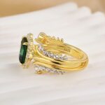 S925 3.0Ct Halo Emerald Cut Insert Wedding Ring Set With Vintage Jacket Wedding Band - Image 6