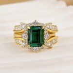 S925 3.0Ct Halo Emerald Cut Insert Wedding Ring Set With Vintage Jacket Wedding Band - Image 4