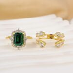 S925 3.0Ct Halo Emerald Cut Insert Wedding Ring Set With Vintage Jacket Wedding Band - Image 5