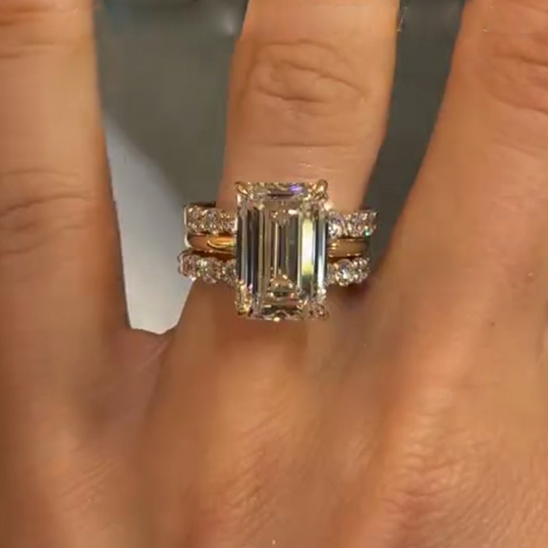 BS1508YS-1-1754988520 S925 3PC 5.0Ct Emerald Cut Wedding Ring Set With 2PC Open Wedding Bands - Image 1
