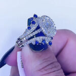 S925 Enhancer Wedding Set 4.0Ct Halo Oval Cut Engagement Ring with Blue & White Stone Wedding Band - Image 2