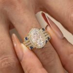 S925 Enhancer Wedding Set 4.0Ct Halo Oval Cut Engagement Ring with Blue & White Stone Wedding Band - Image 7
