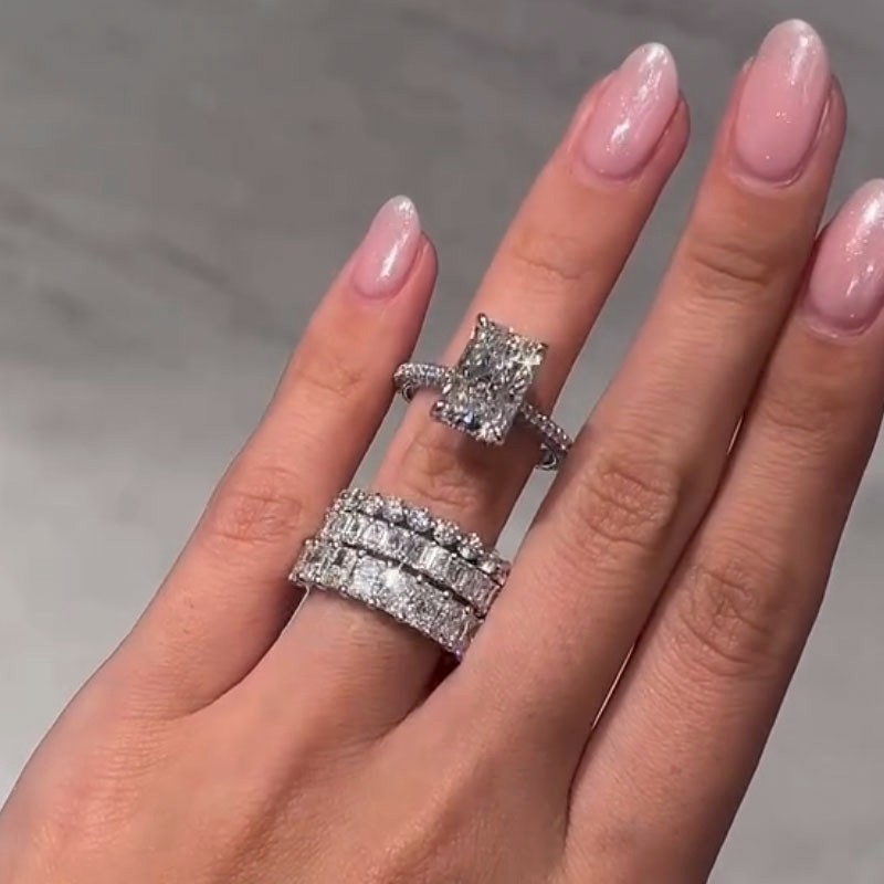 BS1619PS-2-1753177736 S925 4PC 5.0Ct Radiant Cut Wedding Ring Set With Luxe Wedding Bands - Image 1