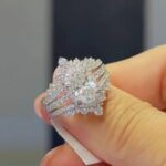 S925 Enhancer 4.0Ct Halo  Oval Cut Wedding Ring Set With Two V-shaped Design Half Eternity Wedding Bands - Image 2