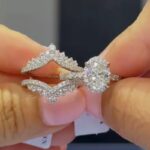 S925 Enhancer 4.0Ct Halo  Oval Cut Wedding Ring Set With Two V-shaped Design Half Eternity Wedding Bands