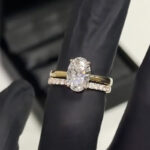 S925 4.0Ct Solitaire Oval Cut Hidden Halo Engagement Ring In Sterling Silver with Classic Half Eternity Wedding Band