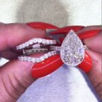 S925 2.2Ct Halo Pear Cut Insert Wedding Ring Set With Engagement Ring Enhancer