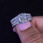 S925 Enhancer Wedding Set Gorgeous 2.0Ct Princess Cut Engagement Ring With Enhancer Wedding Band - Image 2