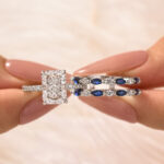 S925 3.5Ct Radiant Cut Enhancer Wedding Ring Set With Blue & White Stone Engagement Ring