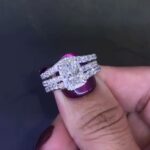 S925 3.0 Carat Halo Radiant Cut Engagement Ring With Enhancer Wedding Band in Sterling Silver - Image 2