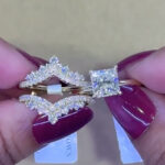 S925 Enhancer Wedding Sets 2.0Ct Square Princess Cut Engagement Ring With Pavé Full Eternity Yellow Gold Wedding Band