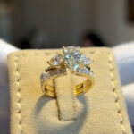 S925 2PC Yellow Gold Wedding Set 3.0Ct Pear Cut Solitaire Engagement Ring With Pear Cut Open Wedding Band