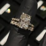S925 5.0Ct Cushion Cut Engagement Ring With Classic Wedding Band