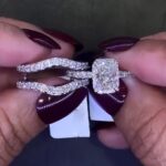 S925 3.0 Carat Halo Radiant Cut Engagement Ring With Enhancer Wedding Band in Sterling Silver