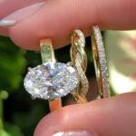 S925 Sterling Silver 3PC Solitaire 6.0Ct Oval Cut Engagement Ring with Twist&Half Eternity Thin Wedding Band