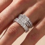 S925 4PC Wedding Ring Set Radiant Cut Simulated Diamond Engagement Ring With Classic Wedding Band - Image 3