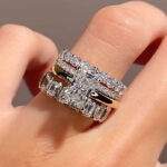 S925 4PC Wedding Ring Set Radiant Cut Simulated Diamond Engagement Ring With Classic Wedding Band - Image 2