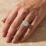 S925 3PC Wedding Ring Set 5.0Ct Radiant Cut White Gold Side Stone Engagement Rings With 2PC Pavé Wedding Band - Image 2